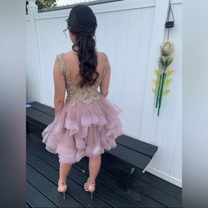 purple short prom dress open back